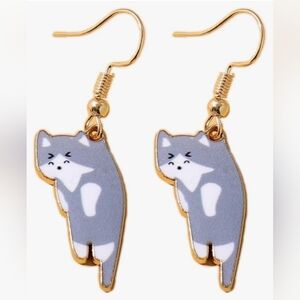 NEW Gray 🩶 Tuxedo Kitty Dangle Earrings Women/Girls Cat Lovers Gift Gray Kitty